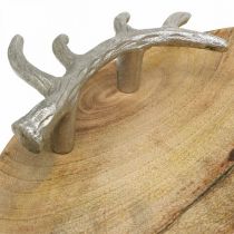 Holz Tablett Rund mit Geweih Henkel Dekotablett Rustikal Ø39cm