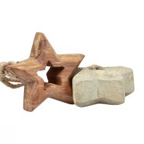 Artikel Holzstern-Anhänger aus Naturholz mit Juteband, Ø4,5 cm, 8 Stück