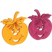 Artikel Streudeko Lachender Apfel, Herbst, Tischdeko, Holzapfel Orange, Gelb, Grün, Pink H3,5cm B4cm 72 St