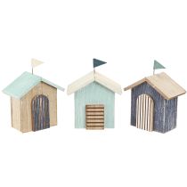 Artikel Holzhäuschen Strandhaus Deko Natur Blau H9,5cm 3 St