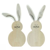 Artikel Holzhasen mit beweglichen Stoffohren, Natur Braun Weiß, 11,5 × 27 cm, 2 Stück