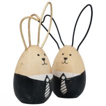 Artikel Osterdeko Holzhasen mit Drahtohren, 12 cm, Schwarz-Weiß, 4er-Set
