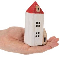 Artikel Deko-Holzhaus-Set Rot und Weiß 6-teilig 13 cm Höhe Winterdeko