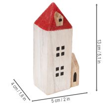 Artikel Deko-Holzhaus-Set Rot und Weiß 6-teilig 13 cm Höhe Winterdeko
