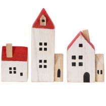 Artikel Deko-Holzhaus-Set Rot und Weiß 6-teilig 13 cm Höhe Winterdeko