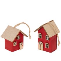 Artikel Hängedeko Häuser aus Holz Rot Skandi-Stil 7 cm 6er-Set