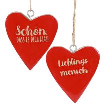 Artikel Holzherzen Deko Hänger Rot Gold mit Spruch 6cmx7cm 12St