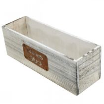 Artikel Pflanzgefäß aus Holz „Grünes Glück“ Weiß gewaschen mit Edelrost L35cm