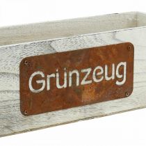 Artikel Pflanzkasten aus Holz Weiß gewaschen mit Edelrost-Beschriftung 35x12cm