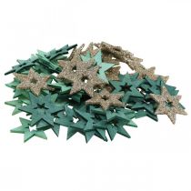 Artikel Streudeko Holzsterne Grün-Gold, Weihnachtsdeko, 4 cm, 72 Stück