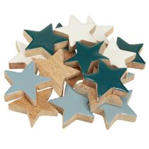 Artikel Holzsterne Streudeko 5 cm Weiß Blau Türkis aus Mangoholz 12er Set