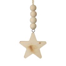 Artikel Holzdeko Sterne 8×8×1cm Natur mit Juteband und Holzperlen, 6 Stück