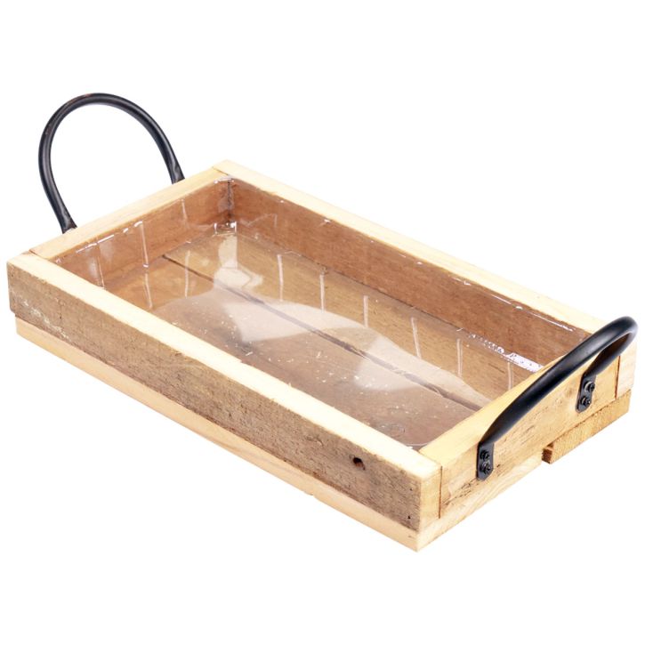 Holztablett mit Griffen Deko Tablett Natur Schwarz 30×17×5cm