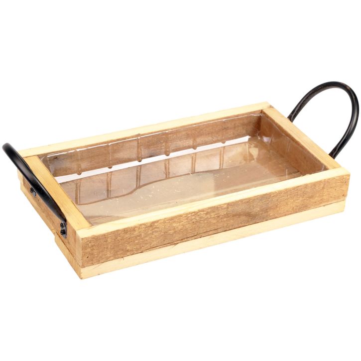 Holztablett mit Griffen Deko Tablett Natur Schwarz 30×17×5cm
