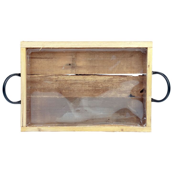 Artikel Holztablett mit Metallgriffen 40×27,5×5cm Natur Schwarz