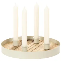 Artikel Runder Kerzenhalter für 4 Stabkerzen aus Holz und Metall, 25 cm