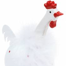 Artikel Dekofigur Huhn aus Metall und Holz 21cm Weiß mit Roten Punkten