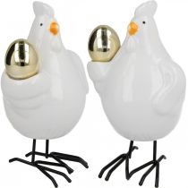 Artikel Deko Huhn mit goldenem Ei, Osterfigur Porzellan, Osterdeko Henne H12cm 2St