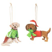 Artikel Weihnachtsanhänger Hund 2er-Set 12cm Metall mit Naturfaser