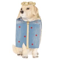 Artikel Dekofigur Hund sitzend im Geschenkpaket 20cm Kunstharz handbemalt
