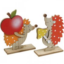 Herbstfigur, Igel mit Apfel und Pilz, Holzdeko Orange/Rot H24/23,5cm 2er-Set