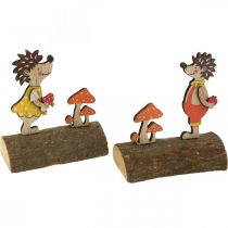 Igel mit Pilzen Herbstfigur Holzigel Gelb/Orange H11cm 6er-Set