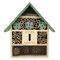 Insektenhotel Holz Insektenhaus Grün Natur 26,5x9x31cm