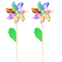 Artikel Irisierendes Windrad Blume mit Blatt Windmühle Ø17,5cm 2St