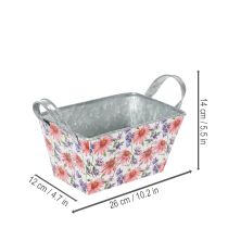 Artikel Jardiniere Metall Blumenkasten 20×12,5×10 cm Weiß Rosa Lila Frühlingsmotiv