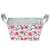 Artikel Jardiniere Metall Blumenkasten 20×12,5×10 cm Weiß Rosa Lila Frühlingsmotiv