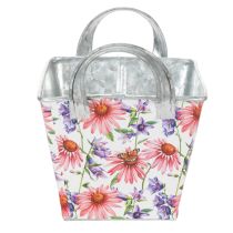 Artikel Jardiniere Metall Blumenkasten 20×12,5×10 cm Weiß Rosa Lila Frühlingsmotiv