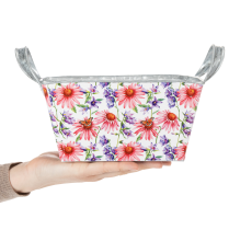 Artikel Jardiniere Metall Blumenkasten 20×12,5×10 cm Weiß Rosa Lila Frühlingsmotiv
