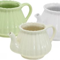 Deko-Kaffekanne Keramik, Pflanztopf Grün, Weiß, Creme L19cm Ø7,5cm