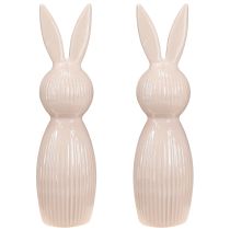 Artikel Dekofigur Hase aus Keramik 22cm Rosa mit Rillenstruktur für den Innenbereich