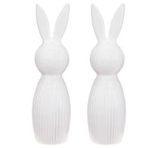 Artikel Keramik-Hasenfigur 22 cm Weiß geriffelte Oberfläche 2er-Set
