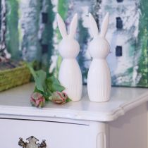 Artikel Keramik-Hasenfigur 22 cm Weiß geriffelte Oberfläche 2er-Set