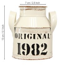 Artikel Kanne aus Metall „Original 1982“, H13 cm, Creme mit Rost-Look, 2 Stück