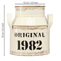 Artikel Kanne aus Metall Deko cremefarben mit Rostakzenten und Aufdruck „Original 1982“, H16 cm