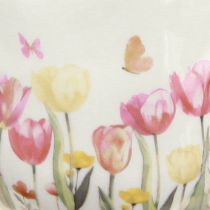 Artikel Keramik Kanne mit Blumenmotiv 20 cm Weiß-Bunt