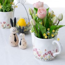 Artikel Keramik Kanne mit Blumenmotiv 20 cm Weiß-Bunt