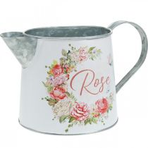 Kanne aus Metall, Pflanzgefäß, Metallgefäß mit Rosenmotiv H12cm Ø10,5c