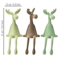 Artikel Kantenhocker Elch Deko beflockt Grün Braun Mint 31cm 3 St