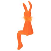 Artikel Samtige Osterhasen Kantenhocker aus Kunststoff mit Federboa 27cm Lachs und Orange 2er Set