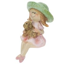 Artikel Kantenhocker Mädchen mit Hund aus Polyresin Ø4,5cm H9,5cm in Rosa und Grün