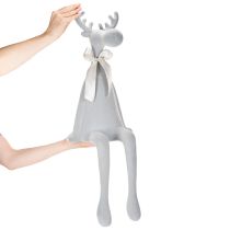 Artikel Beflockte Dekofigur Elch mit Schleife als Kantenhocker 80 cm hellgrau