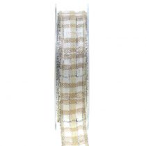 Karoband mit Glimmer Natur-Silber 25mm 15m