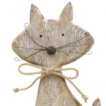 Holzfigur Katze Natur, Weiß 37cm