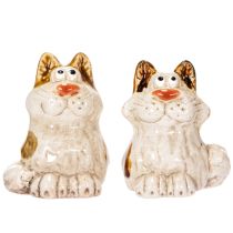 Artikel Keramik-Katzenfiguren Set 4 Stück, 8 cm, Braun-Weiß, für Wohnraumdekoration