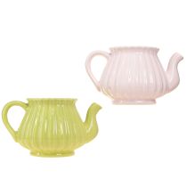 Artikel Keramik Übertopf Teekanne Rosa Grün 19,5×13,5×11 cm 2er Set