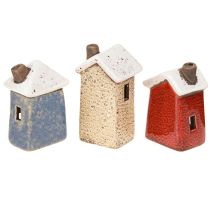 Artikel Keramikhäuschen Adventsdeko Creme Rot Grau 8,5/9,5cm 3 St